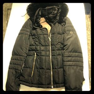 Black Winter women jacket with hoodie